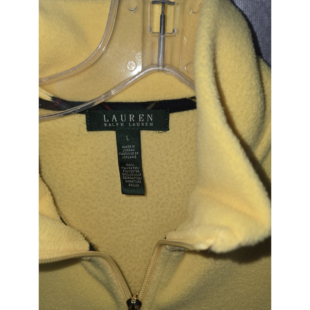 VTG Ralph Lauren Fleece Jacket Womens LARGE Yellow LRL Lion Crown Crest Zip - Picture 3 of 8